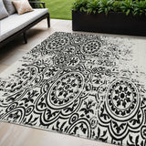 5' X 8' Black And Ivory Medallion Washable Indoor Outdoor Area Rug