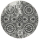 8' Black And Ivory Round Medallion Washable Indoor Outdoor Area Rug