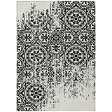 8' X 10' Black And Ivory Medallion Washable Indoor Outdoor Area Rug