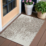 3' X 5' Chocolate And Ivory Medallion Washable Indoor Outdoor Area Rug