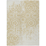 3' X 5' Gold And Ivory Medallion Washable Indoor Outdoor Area Rug