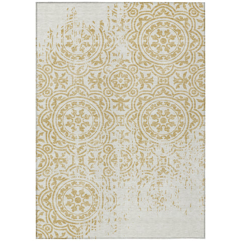 8' X 10' Gold And Ivory Medallion Washable Indoor Outdoor Area Rug