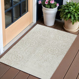 3' X 5' Ivory And Beige Medallion Washable Indoor Outdoor Area Rug