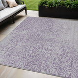 5' X 8' Lavender And Lilac Medallion Washable Indoor Outdoor Area Rug