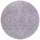8' Lavender And Lilac Round Medallion Washable Indoor Outdoor Area Rug