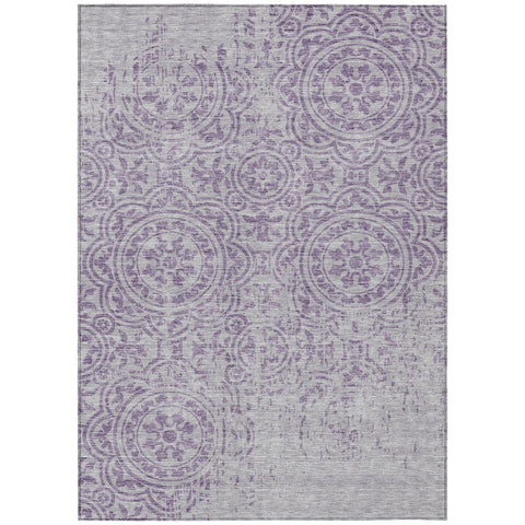 8' X 10' Lavender And Lilac Medallion Washable Indoor Outdoor Area Rug