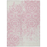 5' X 8' Pink And Ivory Medallion Washable Indoor Outdoor Area Rug