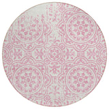8' Pink And Ivory Round Medallion Washable Indoor Outdoor Area Rug