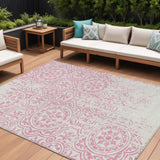 8' X 10' Pink And Ivory Medallion Washable Indoor Outdoor Area Rug