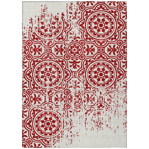 3' X 5' Red And Ivory Medallion Washable Indoor Outdoor Area Rug