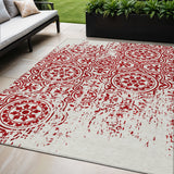5' X 8' Red And Ivory Medallion Washable Indoor Outdoor Area Rug