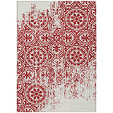 5' X 8' Red And Ivory Medallion Washable Indoor Outdoor Area Rug