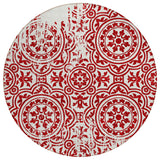 8' Red And Ivory Round Medallion Washable Indoor Outdoor Area Rug