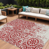 8' X 10' Red And Ivory Medallion Washable Indoor Outdoor Area Rug