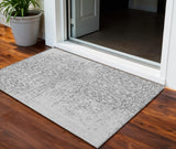 3' X 5' Silver And Gray Medallion Washable Indoor Outdoor Area Rug