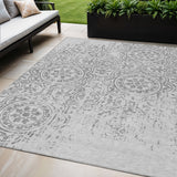 5' X 8' Silver And Gray Medallion Washable Indoor Outdoor Area Rug