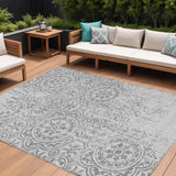8' X 10' Silver And Gray Medallion Washable Indoor Outdoor Area Rug