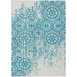 3' X 5' Teal Blue And Ivory Medallion Washable Indoor Outdoor Area Rug