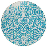 8' Teal Blue And Ivory Round Medallion Washable Indoor Outdoor Area Rug