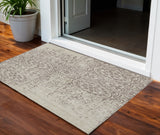 3' X 5' Taupe And Beige Medallion Washable Indoor Outdoor Area Rug