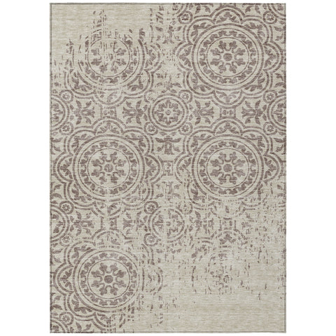 5' X 8' Taupe And Beige Medallion Washable Indoor Outdoor Area Rug