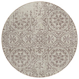 8' Taupe And Beige Round Medallion Washable Indoor Outdoor Area Rug
