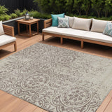 8' X 10' Taupe And Beige Medallion Washable Indoor Outdoor Area Rug