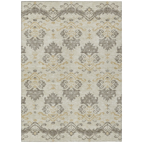 5' X 8' Beige Tan And Taupe Oriental Washable Indoor Outdoor Area Rug