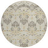 8' Beige Tan And Taupe Round Oriental Washable Indoor Outdoor Area Rug