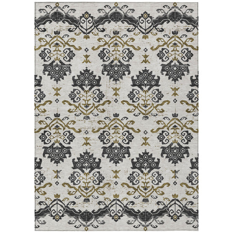 5' X 8' Black Beige And Gold Oriental Washable Indoor Outdoor Area Rug