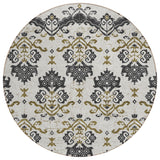 8' Black Beige And Gold Round Oriental Washable Indoor Outdoor Area Rug