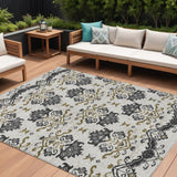 8' X 10' Black Beige And Gold Oriental Washable Indoor Outdoor Area Rug