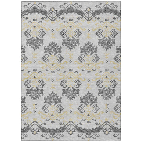 3' X 5' Charcoal Silver And Gold Oriental Washable Indoor Outdoor Area Rug