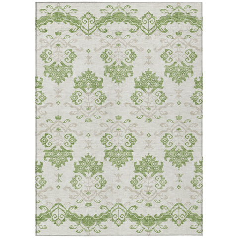 3' X 5' Green Beige And Taupe Oriental Washable Indoor Outdoor Area Rug