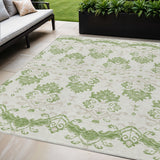 5' X 8' Green Beige And Taupe Oriental Washable Indoor Outdoor Area Rug