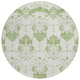 8' Green Beige And Taupe Round Oriental Washable Indoor Outdoor Area Rug
