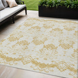 5' X 8' Gold Beige And Wheat Oriental Washable Indoor Outdoor Area Rug