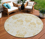 8' Gold Beige And Wheat Round Oriental Washable Indoor Outdoor Area Rug