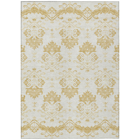 8' X 10' Gold Beige And Wheat Oriental Washable Indoor Outdoor Area Rug