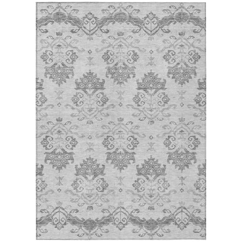 5' X 8' Graphite Gray And Silver Oriental Washable Indoor Outdoor Area Rug