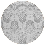8' Graphite Gray And Silver Round Oriental Washable Indoor Outdoor Area Rug