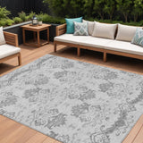 8' X 10' Graphite Gray And Silver Oriental Washable Indoor Outdoor Area Rug