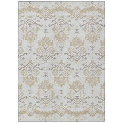 5' X 8' Ivory Beige And Taupe Oriental Washable Indoor Outdoor Area Rug