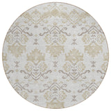 8' Ivory Beige And Taupe Round Oriental Washable Indoor Outdoor Area Rug