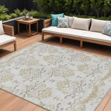 8' X 10' Ivory Beige And Taupe Oriental Washable Indoor Outdoor Area Rug
