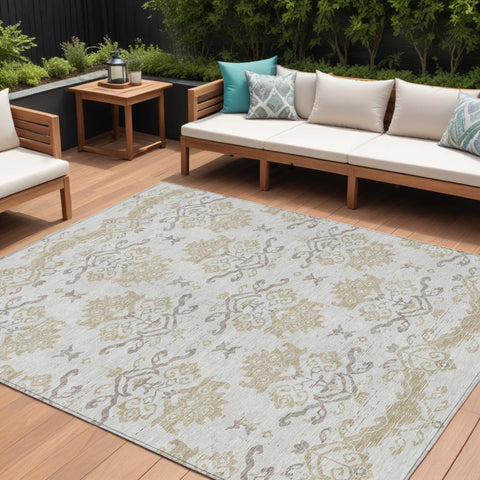 8' X 10' Ivory Beige And Taupe Oriental Washable Indoor Outdoor Area Rug