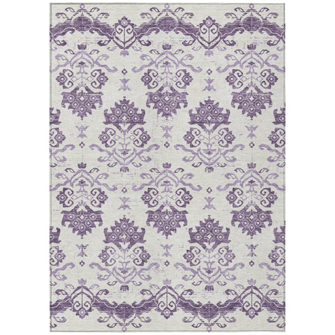 3' X 5' Purple Silver And Lilac Oriental Washable Indoor Outdoor Area Rug