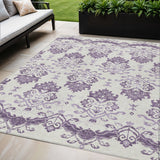 5' X 8' Purple Silver And Lilac Oriental Washable Indoor Outdoor Area Rug