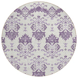 8' Purple Silver And Lilac Round Oriental Washable Indoor Outdoor Area Rug