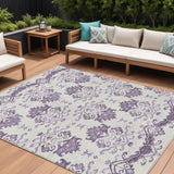 8' X 10' Purple Silver And Lilac Oriental Washable Indoor Outdoor Area Rug